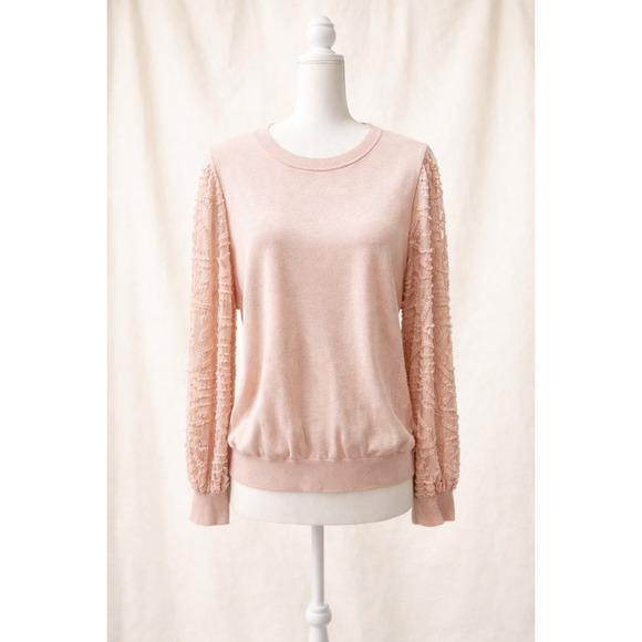 Rio & Rian Tops - Rio & Rian XL Blush Pink Textured Sleeve Sweater Romantic Feminine Soft Chic